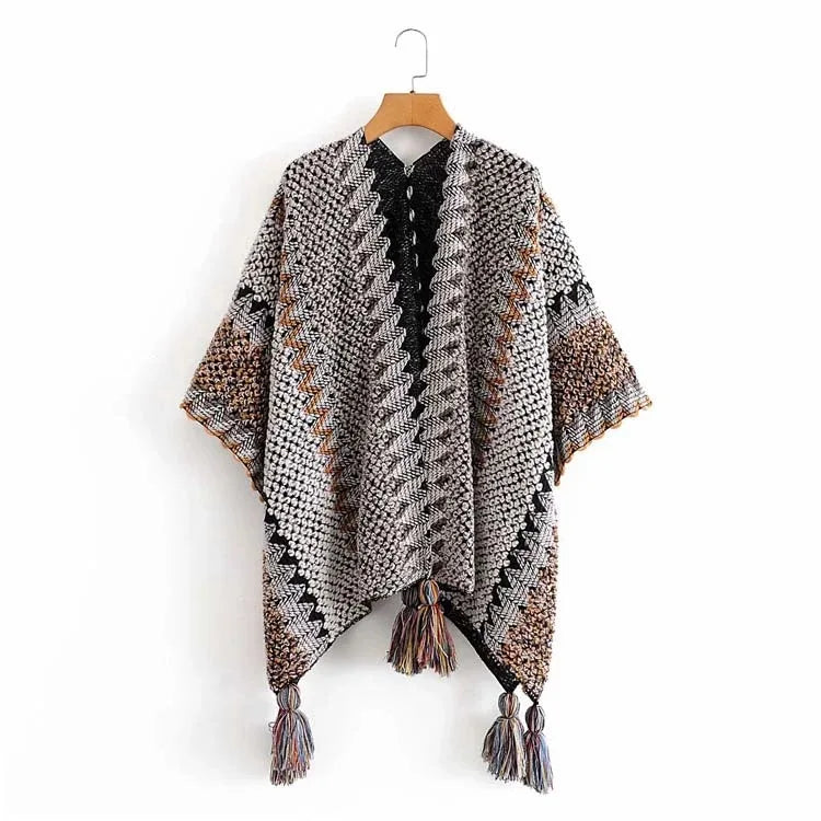 Poncho Ethnique Bohème à Franges