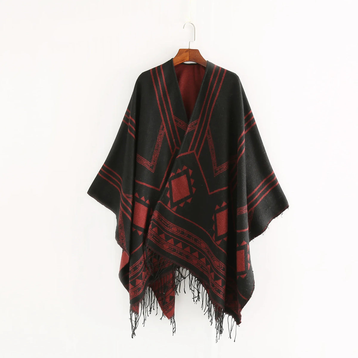 Poncho Géométrique à Franges Femme