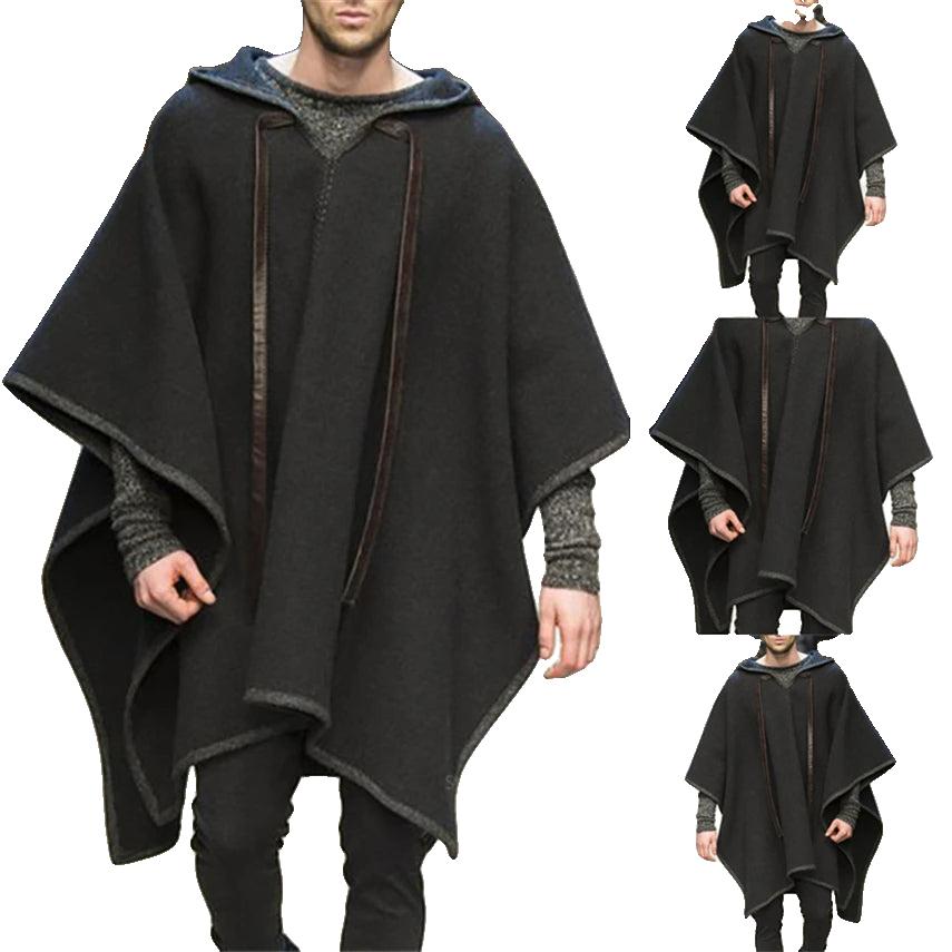Poncho Noir Capuche Homme