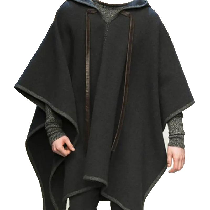 Poncho Noir Capuche Homme