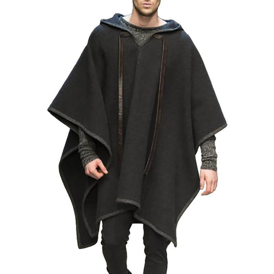 Poncho Noir Capuche Homme