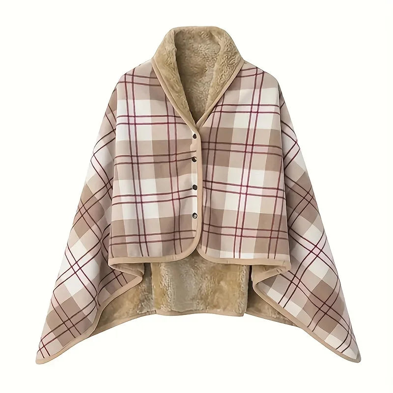 Poncho Plaid Carreaux Beige Chic
