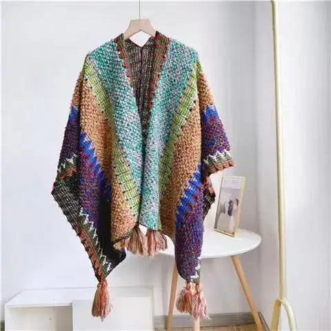 Poncho Ethnique Bohème à Franges