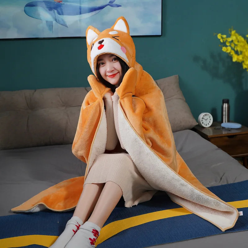 Poncho Plaid Femme Shiba Inu