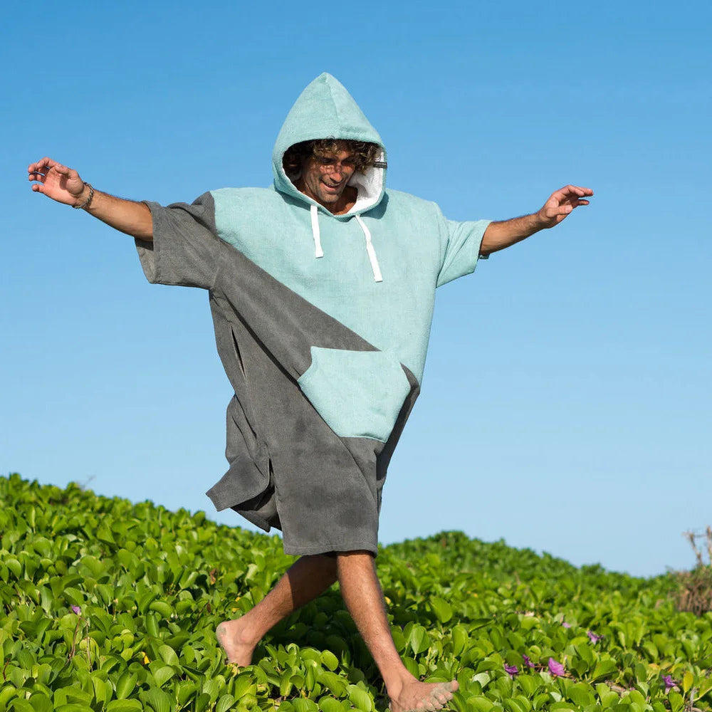Poncho Surf  bicolore à Capuche