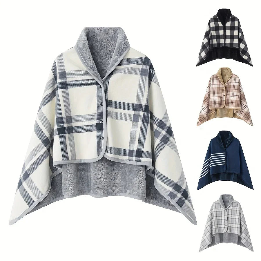 Poncho Plaid Bleu Marin Rayures