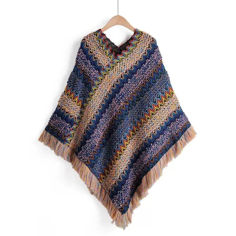 Poncho Ethnique Bohème à Franges