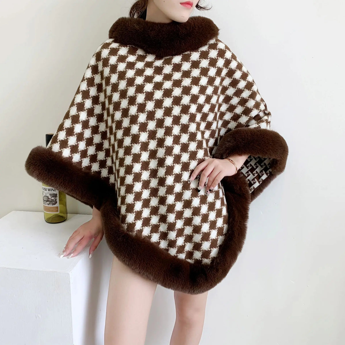 Poncho Fourrure Femme Motif