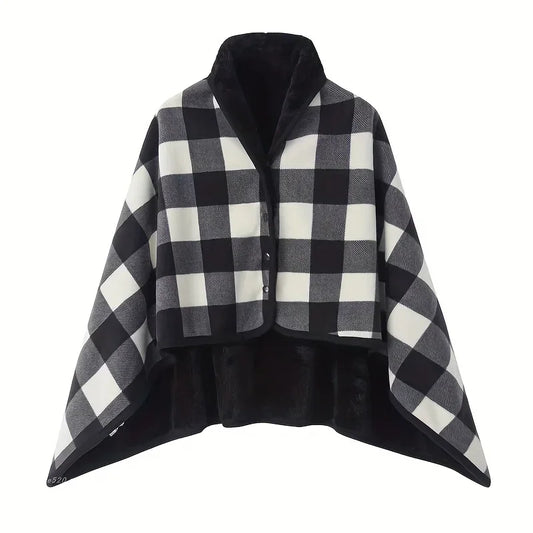 Poncho Plaid Carreaux Noir et Blanc