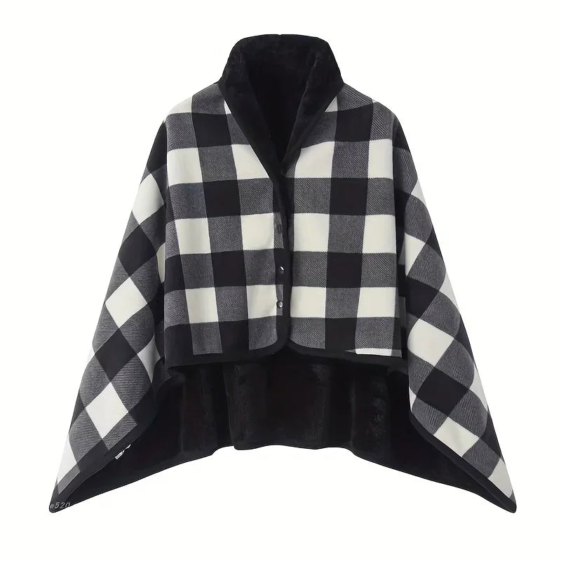 Poncho Plaid Carreaux Gris Clair