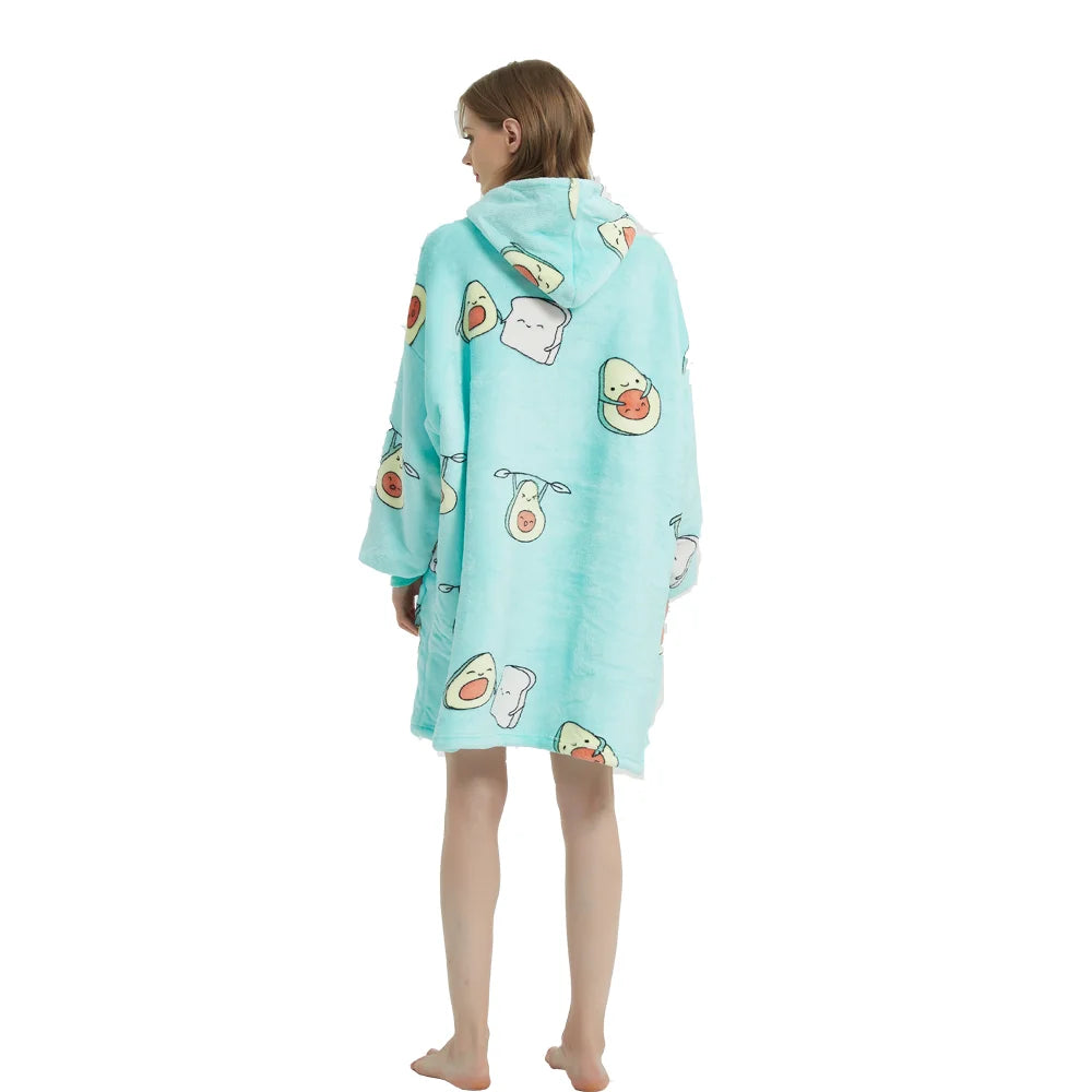 Women's Fleece Poncho with Avocados