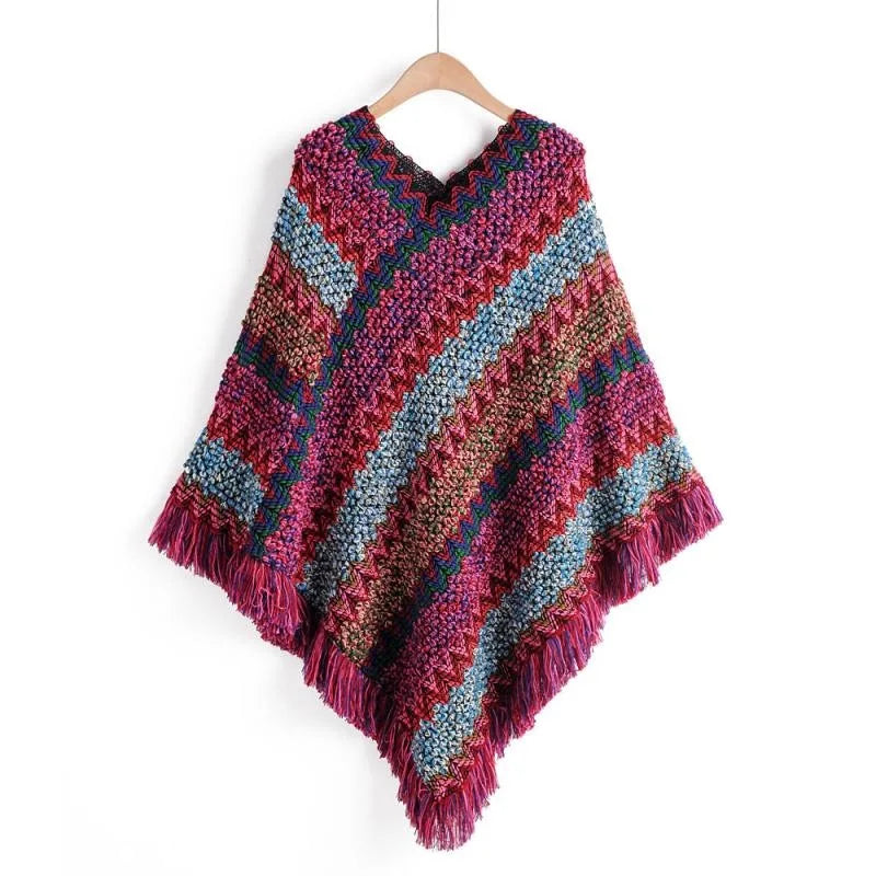 Poncho Ethnique Bohème à Franges
