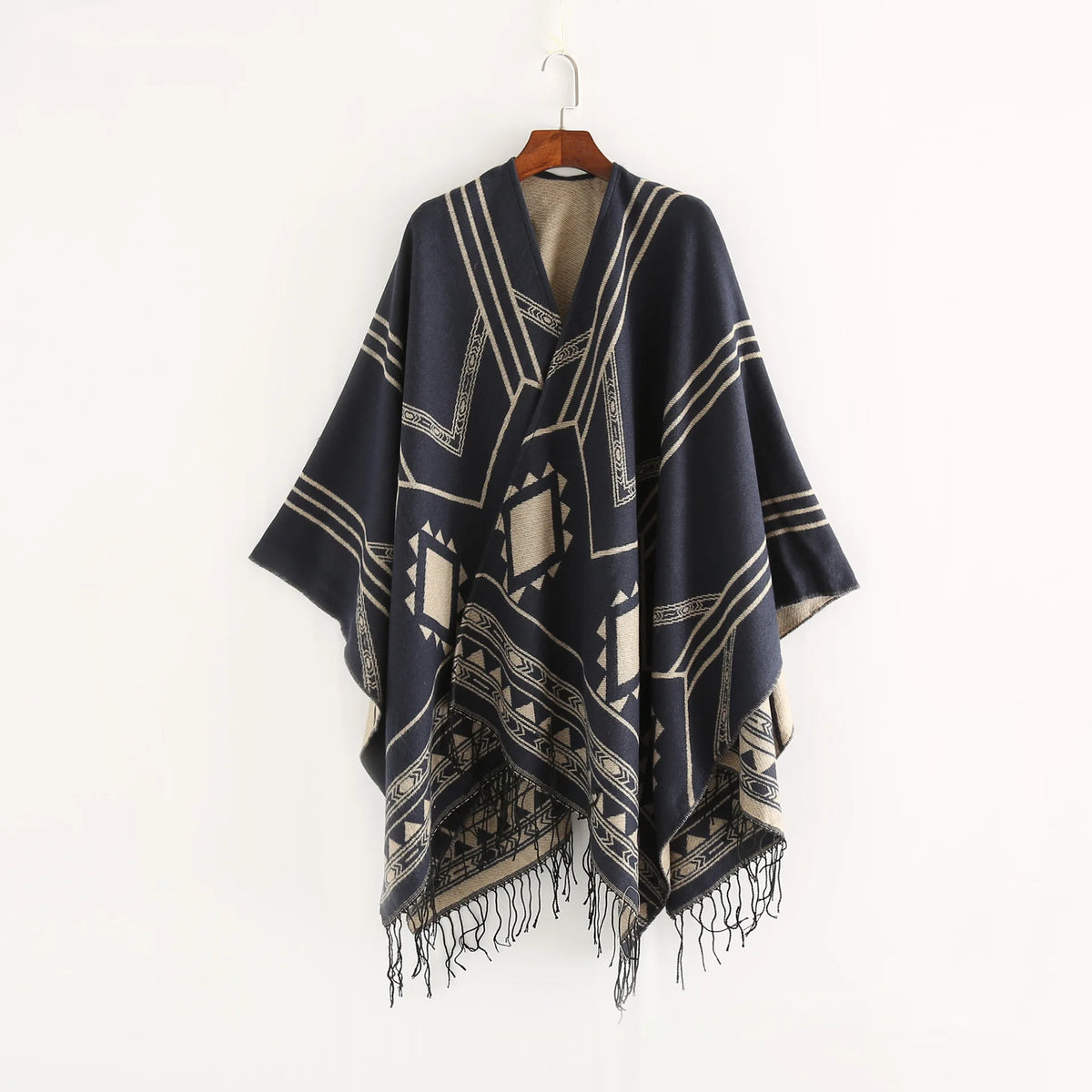 Poncho Géométrique à Franges Femme