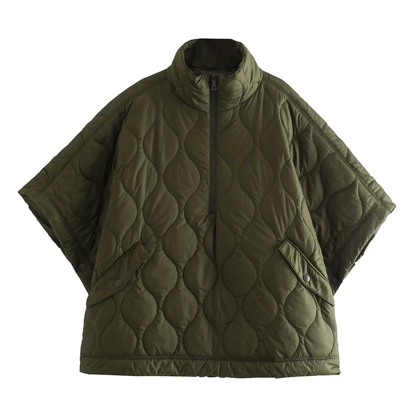 Poncho Cape Matelassée Femme Kaki
