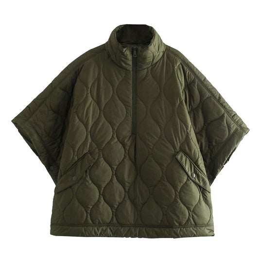 Poncho Cape Matelassée Femme Kaki