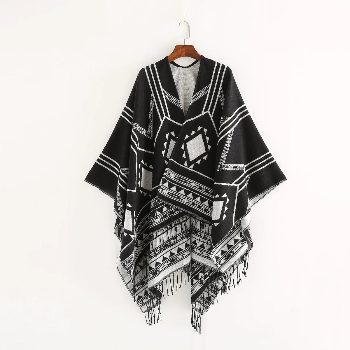 Poncho Géométrique à Franges Femme