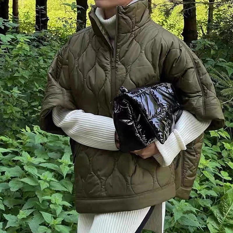Poncho Cape Matelassée Femme Kaki