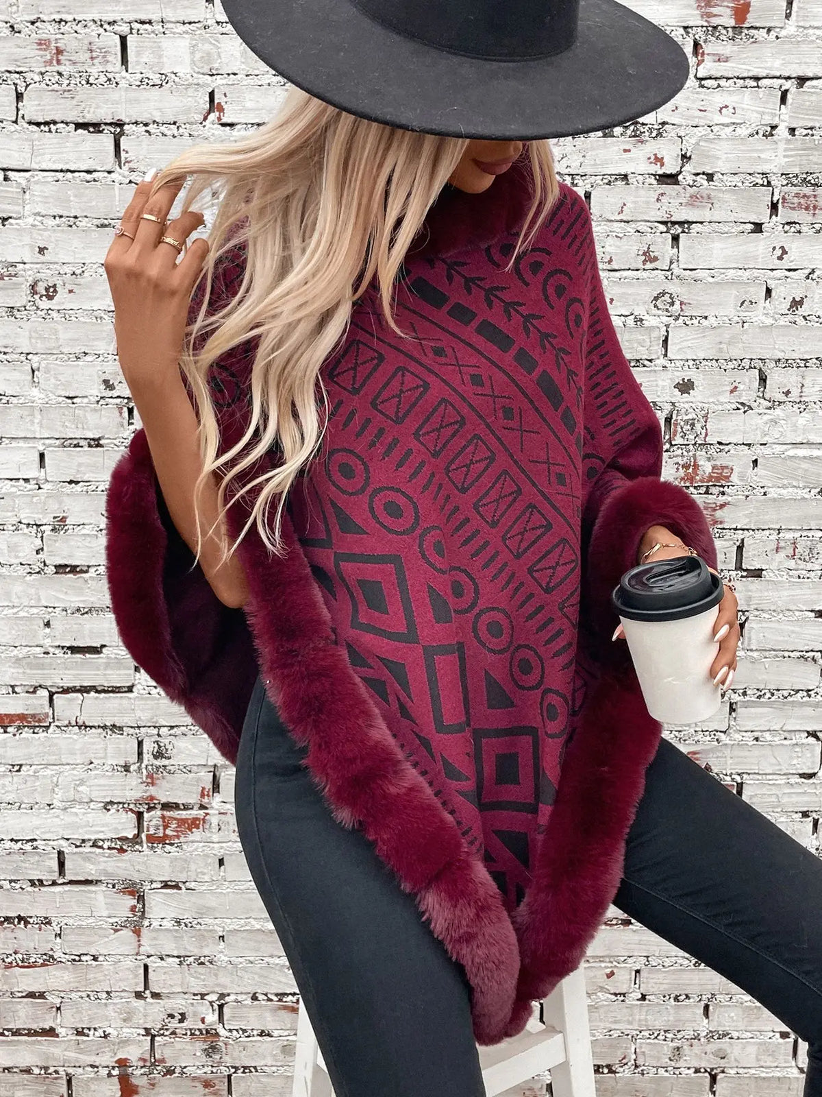 Poncho Fourrure Femme Elégant