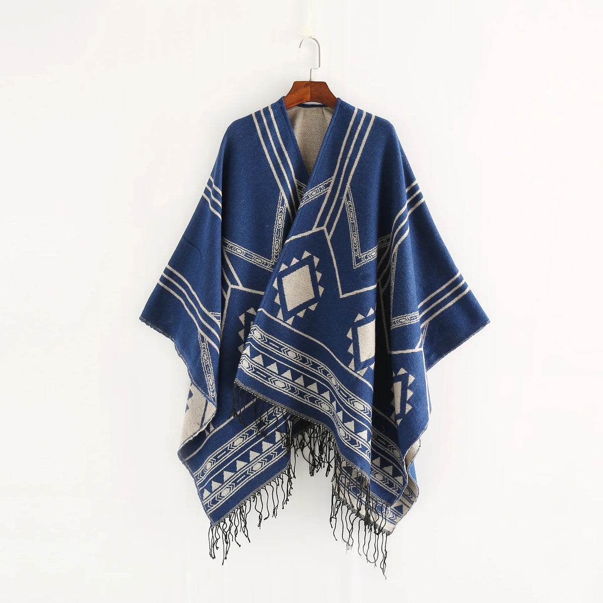Poncho Géométrique à Franges Femme