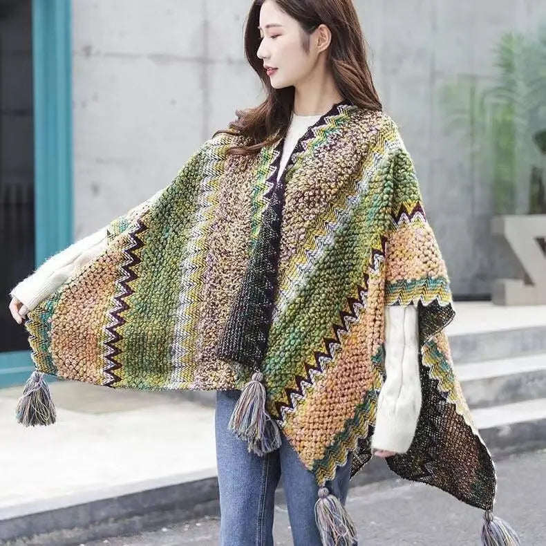 Poncho Ethnique Bohème à Franges