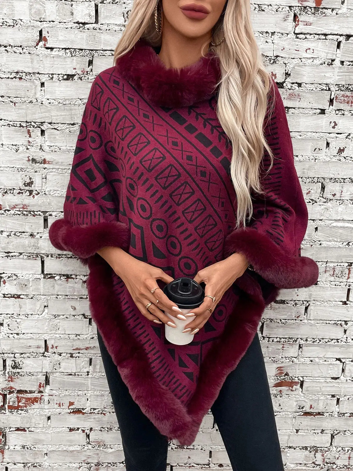 Poncho Fourrure Femme Elégant