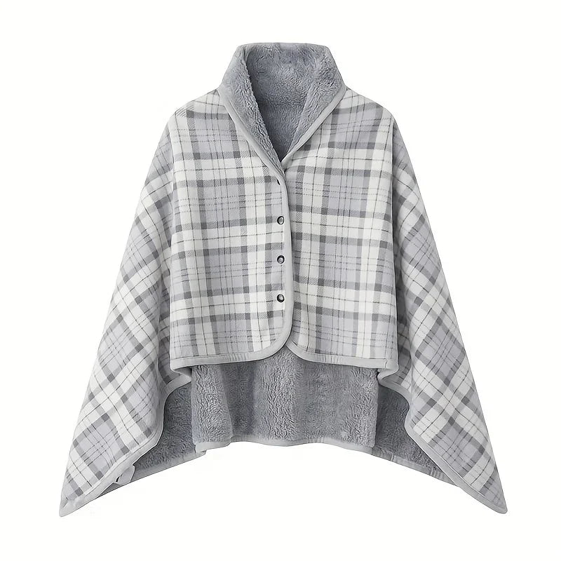 Poncho Plaid Carreaux Gris Clair