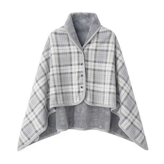 Poncho Plaid Carreaux Gris Clair