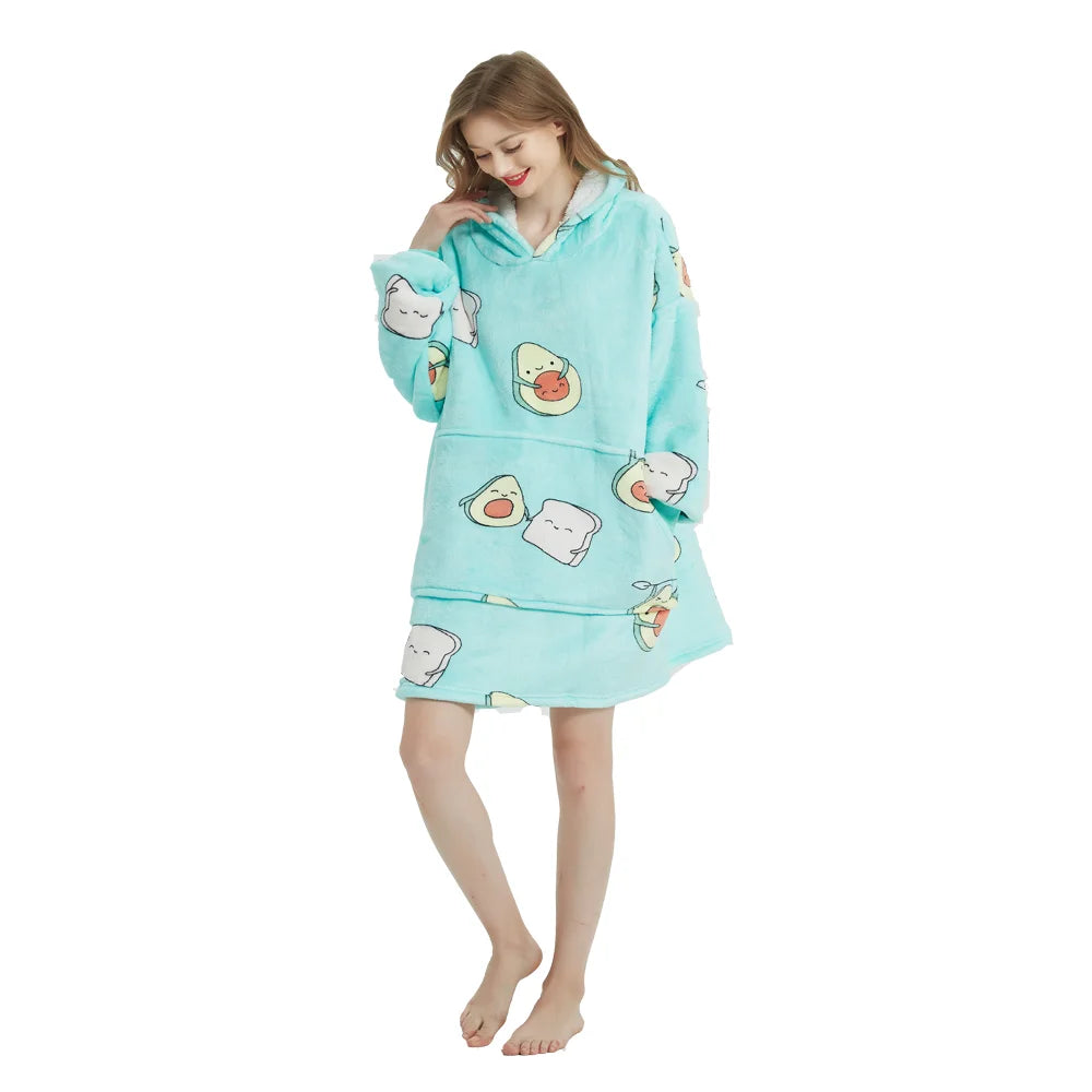 Women's Fleece Poncho with Avocados