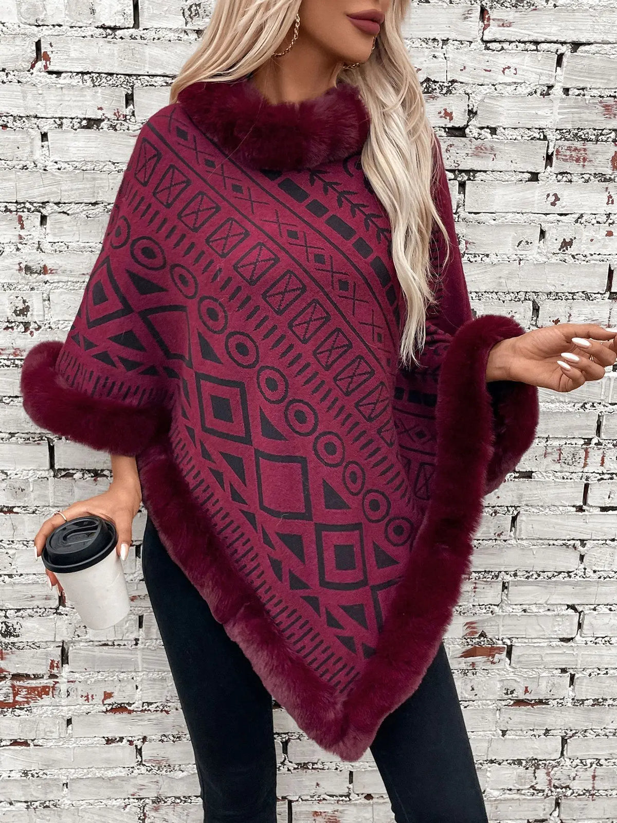 Poncho Fourrure Femme Elégant