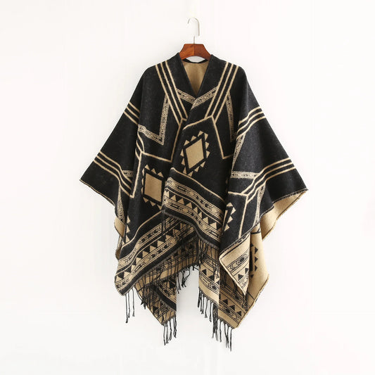 Poncho Géométrique à Franges Femme