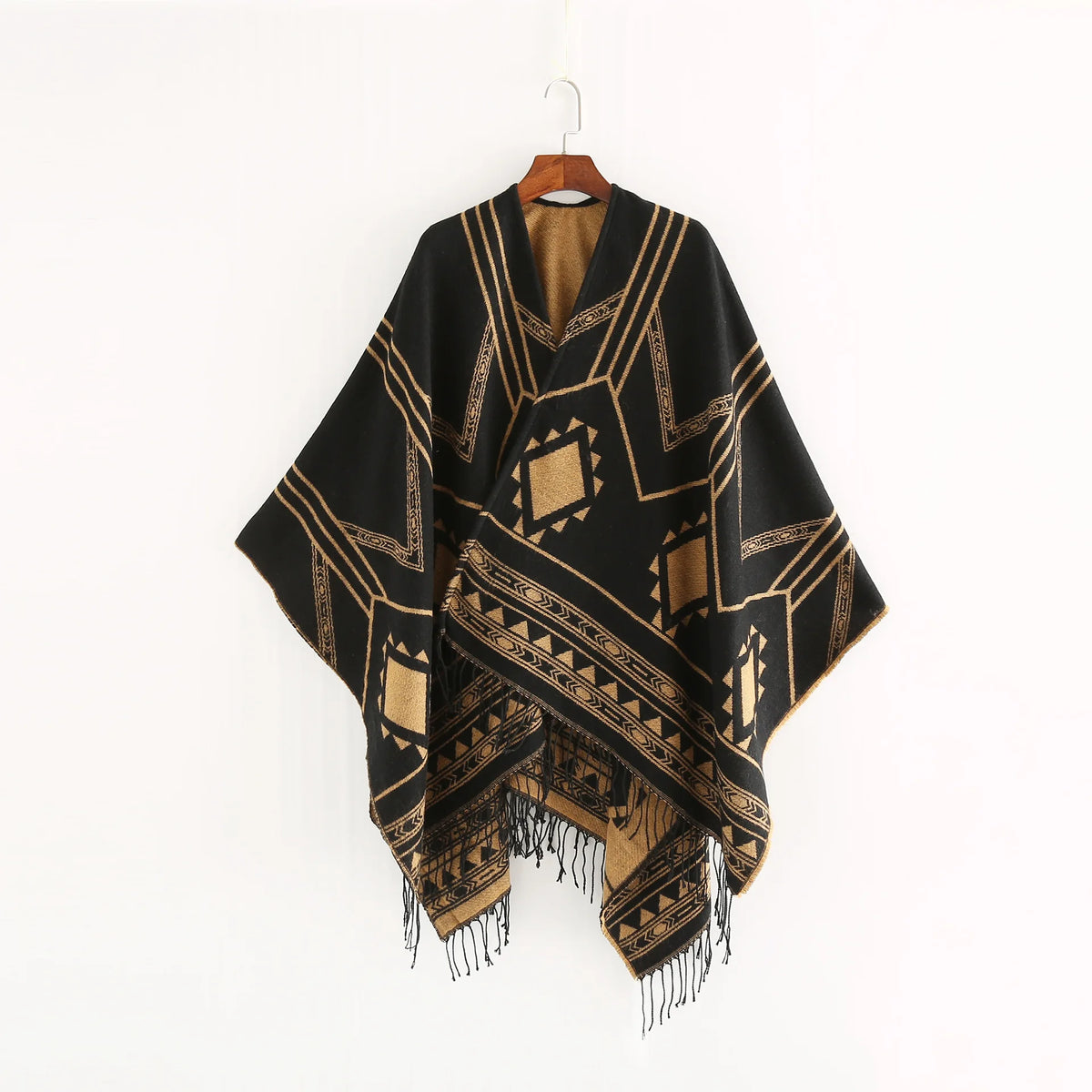 Poncho Géométrique à Franges Femme