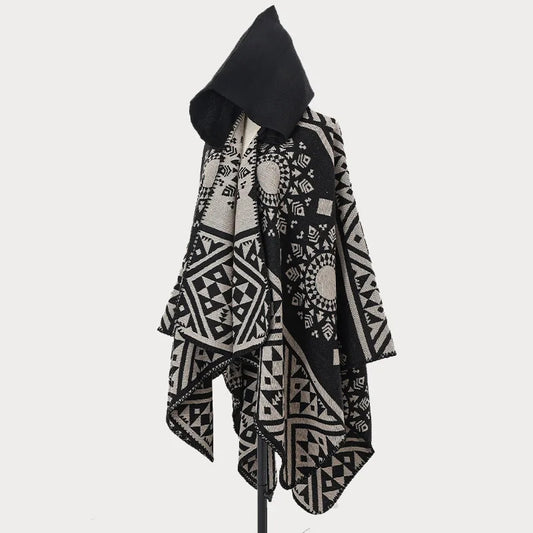 Poncho Cape Traditionnel Noir & Blanc