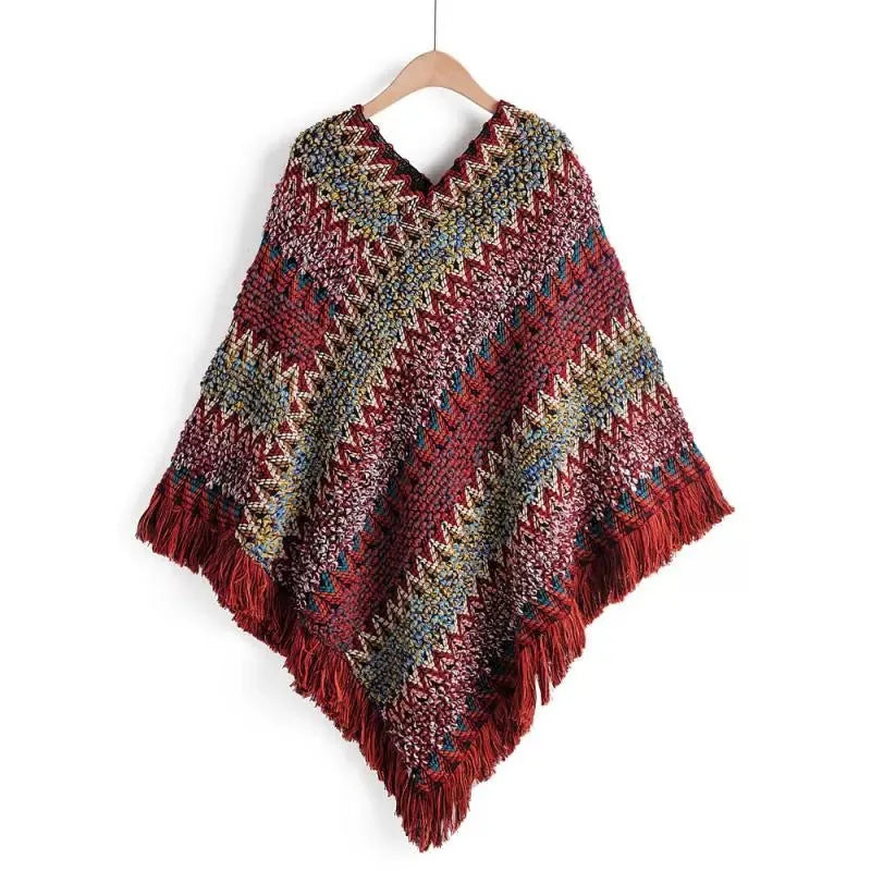 Poncho Ethnique Bohème à Franges