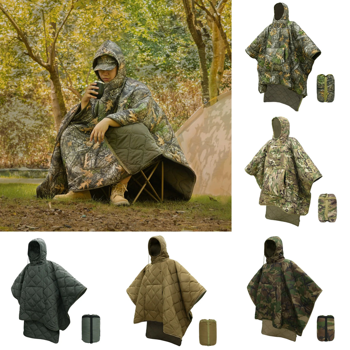 Poncho Militaire Hiver Camouflage Feuillage