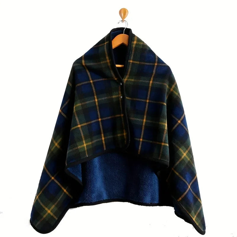 Poncho Plaid Carreaux Gris Clair