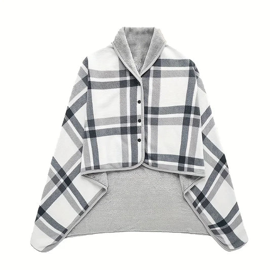 Poncho Plaid Carreaux Blanc