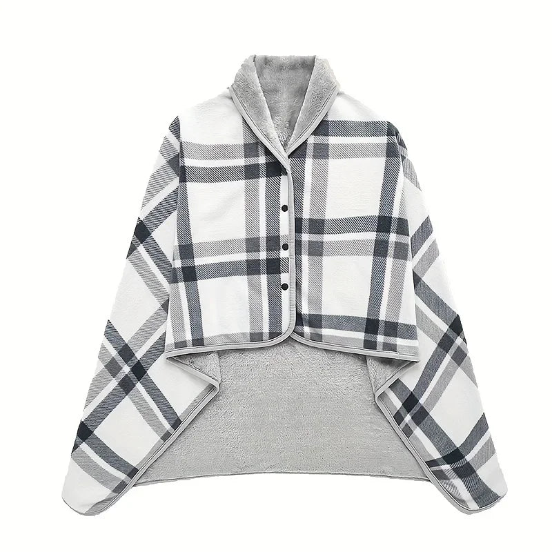 Poncho Plaid Carreaux Blanc
