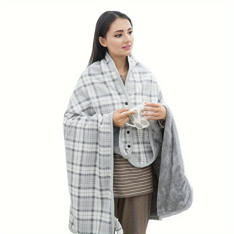 Poncho Plaid Carreaux Gris