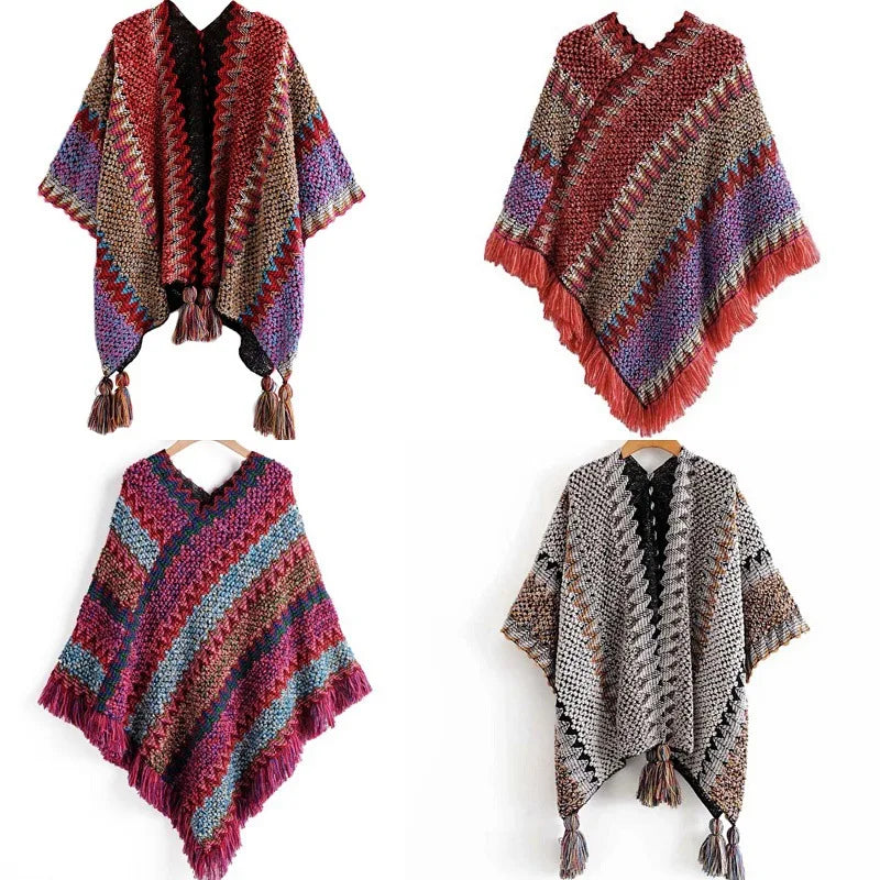 Poncho Ethnique Bohème à Franges
