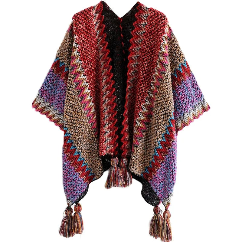 Poncho Ethnique Bohème à Franges